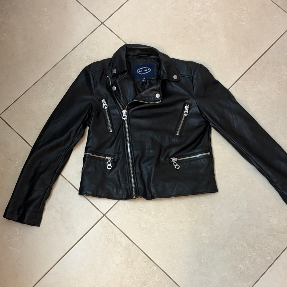 Classic Black Leather Jacket with Silver Accents